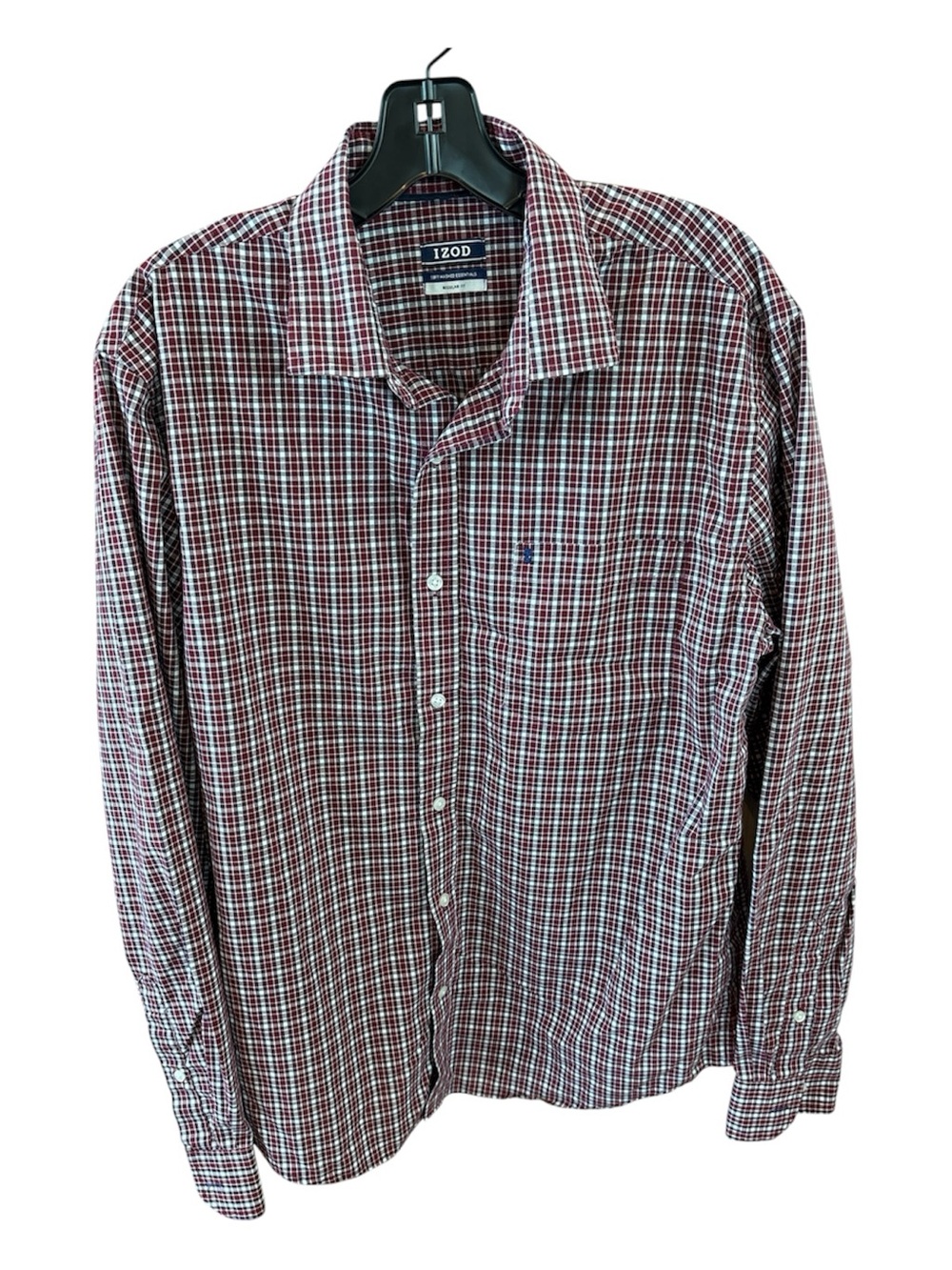 Izod Men's Maroon & White Plaid Button-Down Shirt